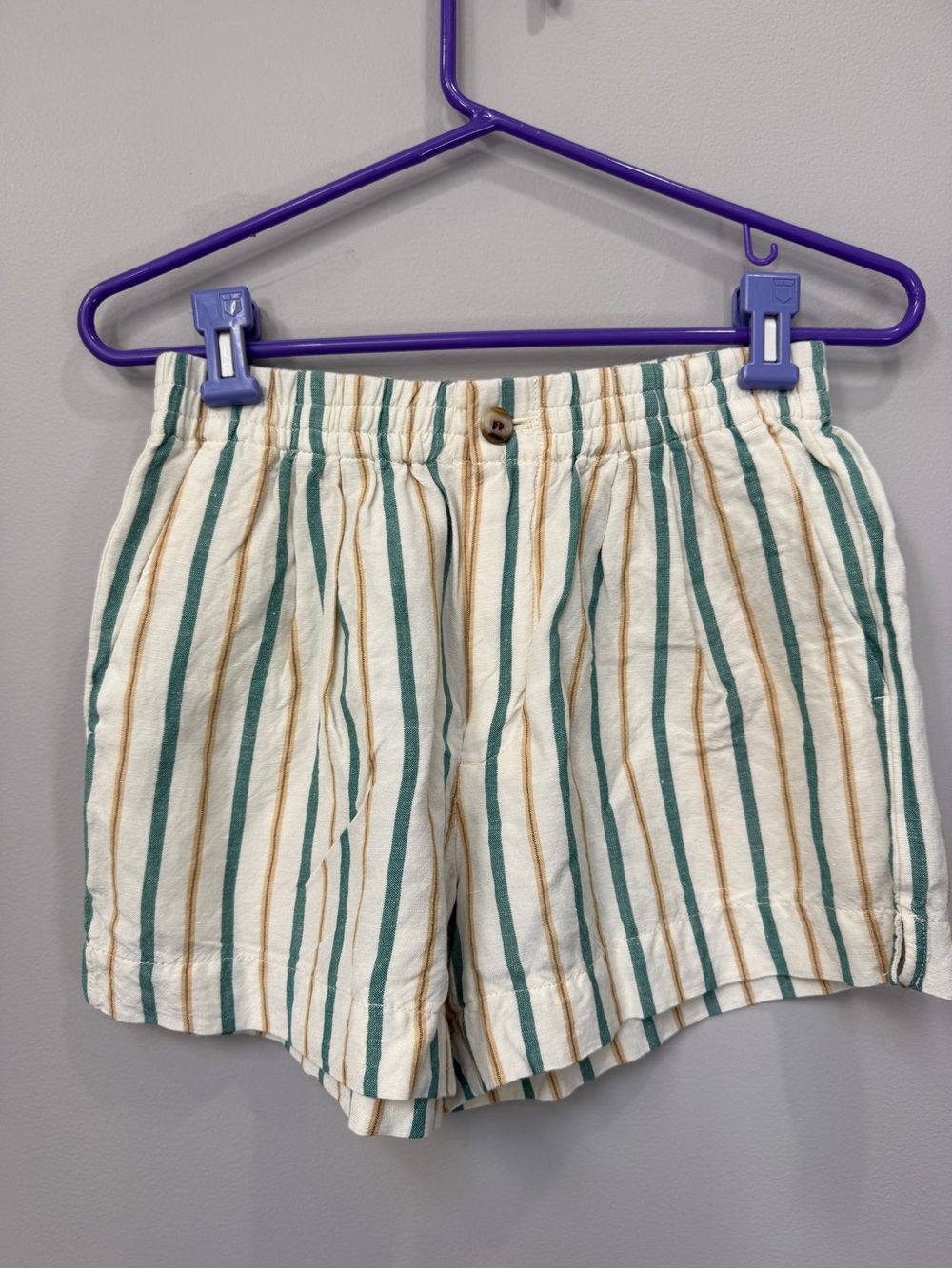 Madewell Striped Cotton-Blend Shorts in Cream, Teal & Tan